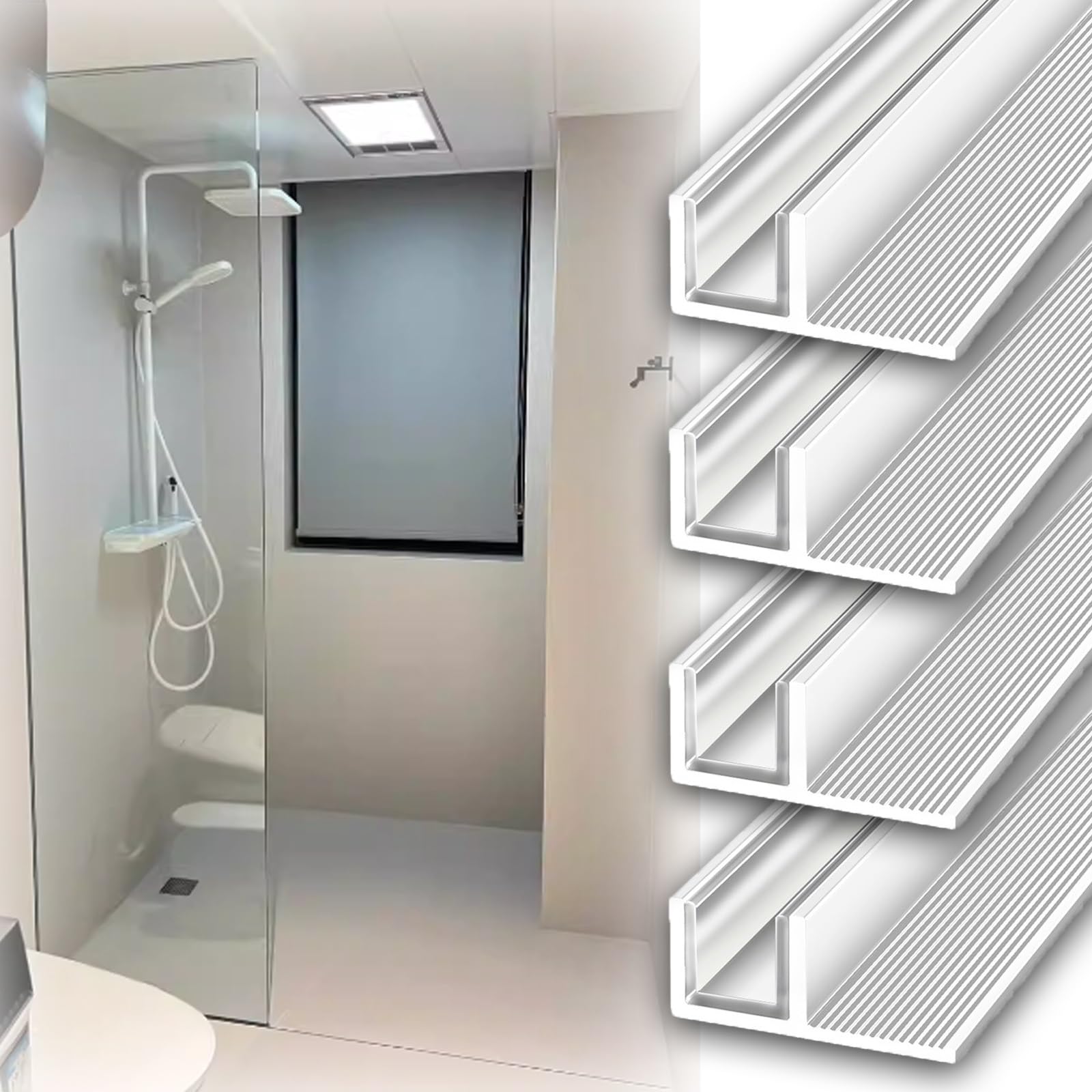 Djphofs 4Pcs Minimalist Aluminum Shower Fixed Channel For Wall Glass Panel, Recessed Deep Groove Profile Custom Length, Frameless Door F(,W10mm(25/64In) L1.9m(75In))