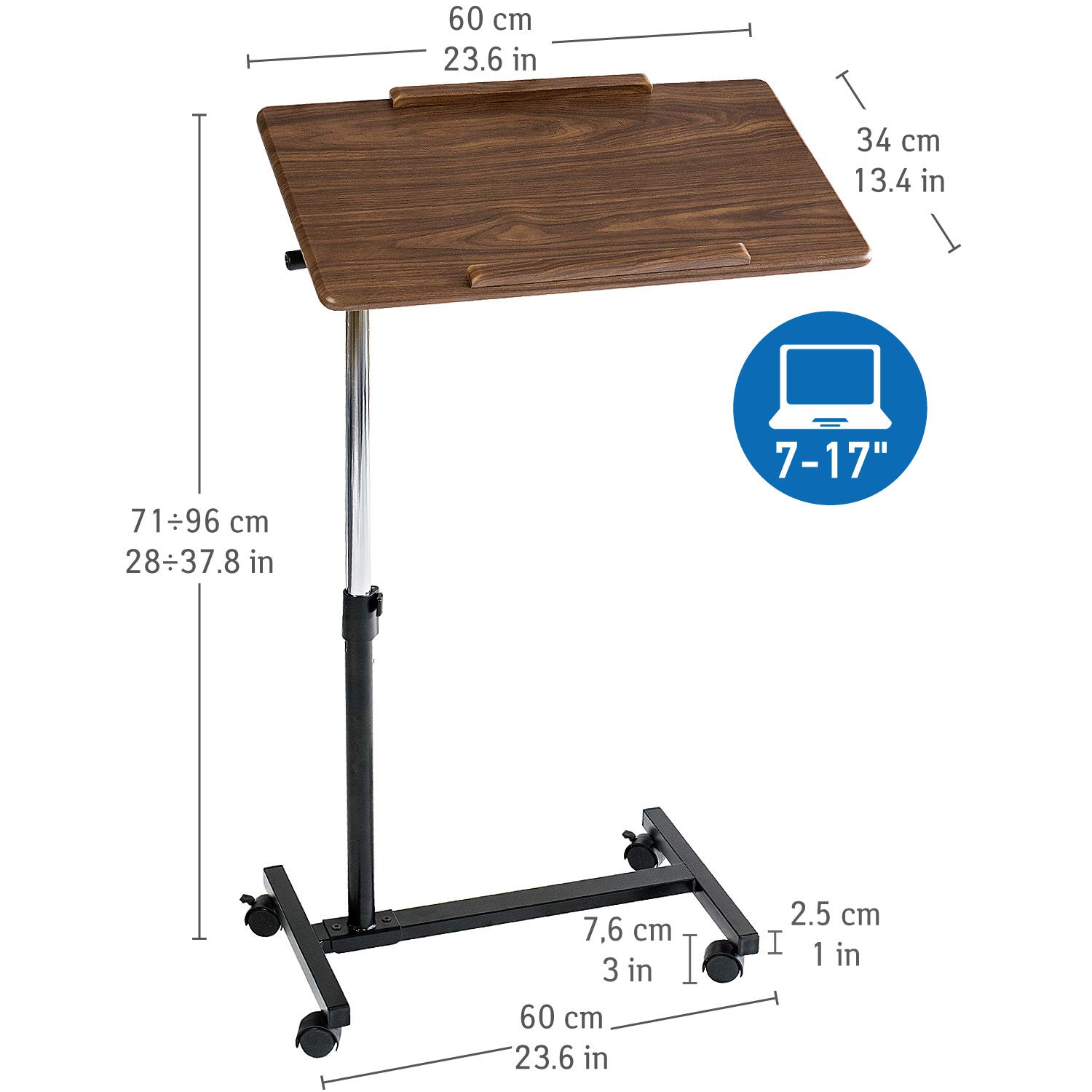 Tatkraft Gain - Laptoptisch Höhenverstellbar, mit Rollen, Laptoptisch Sofa & Bett, Tischplatte Einstellbarer, Stahl, Holz