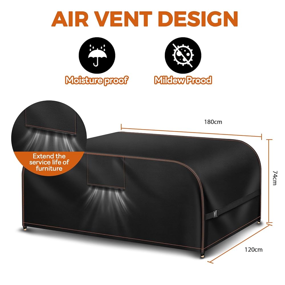 Bemece Garden Furniture Covers, Outdoor Furniture Covers Waterproof With Air Vent, Upgraded 420D Oxford Outdoor Patio Rectangular Cover, Anti-UV