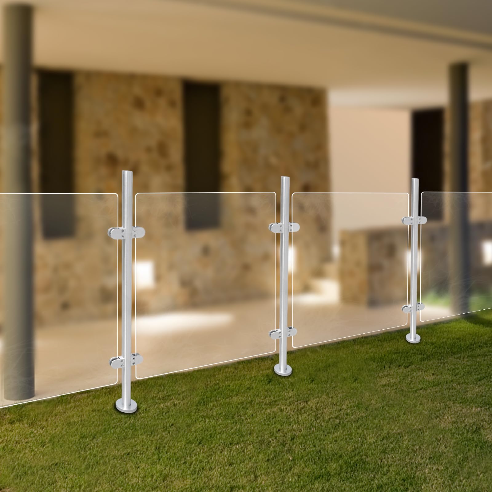 Balaustra in vetro alto palo centrale ringhiera vetrata corrimano in acciaio inox argento,per ringhiere del balcone, soffitta, corrimano per scale