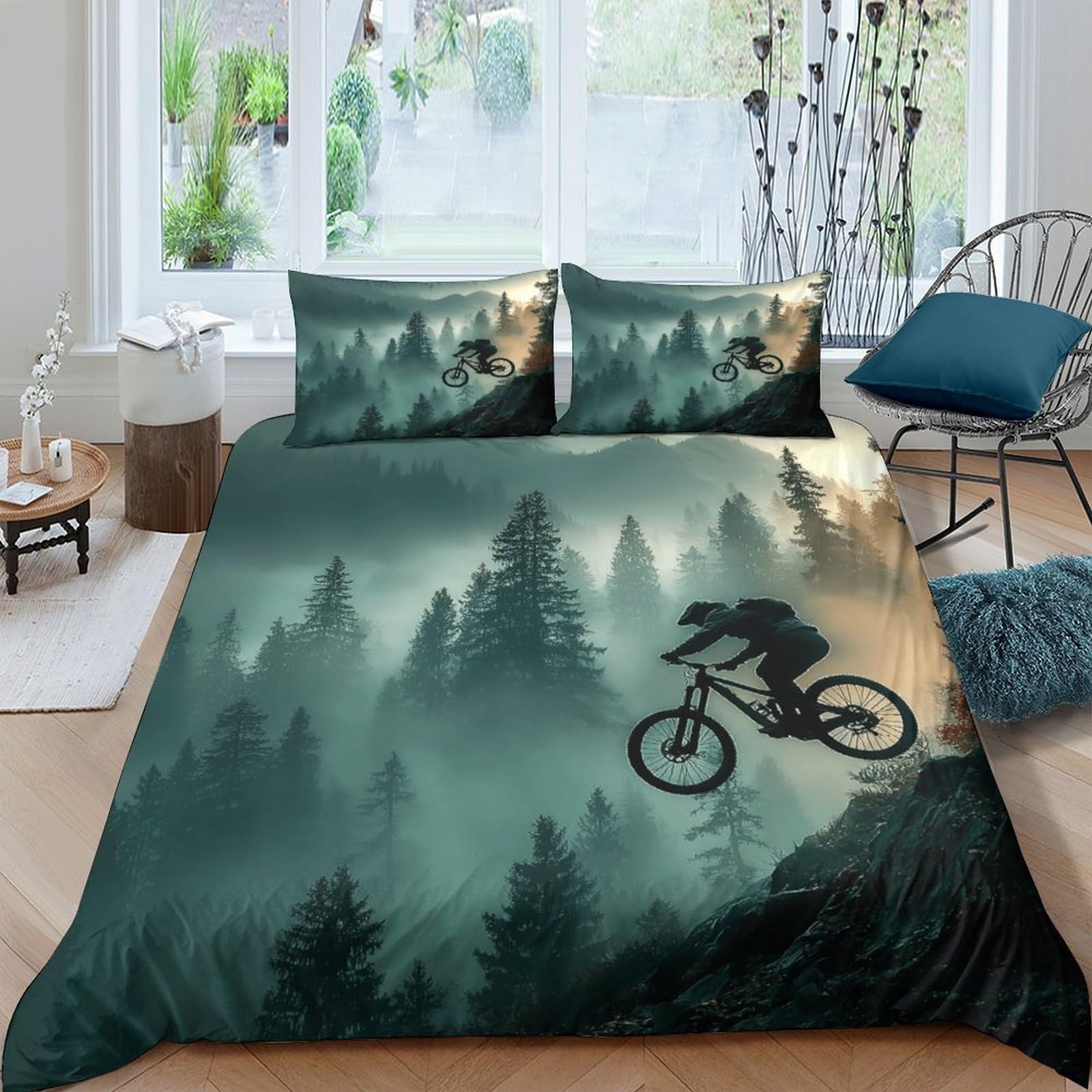 Ctjqhvkz Style-1 3D Printed Forest Mountain Fitted Sheet Microfiber Soft Breathable Cycling Silhouette Mattress Cover For Bedroom Dorm Decor Single（135X200cm）
