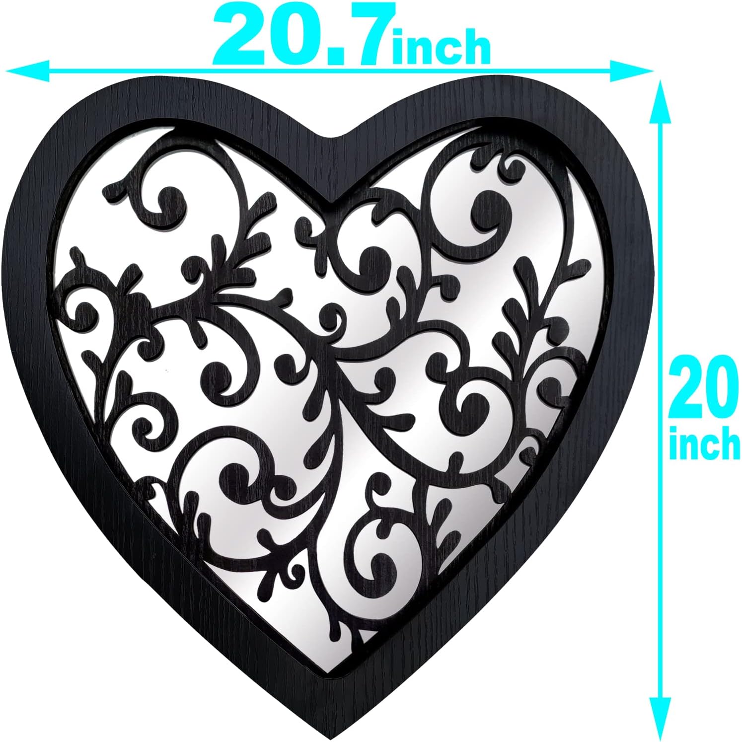 Wocred Heart Mirror Farmhouse Wall Decor,Gorgeous Rustic Farmhouse Accent Mirror,Black Color Entry Mirror for Bathroom,Bedrooms,Living Rooms and More(20”x20.7”)