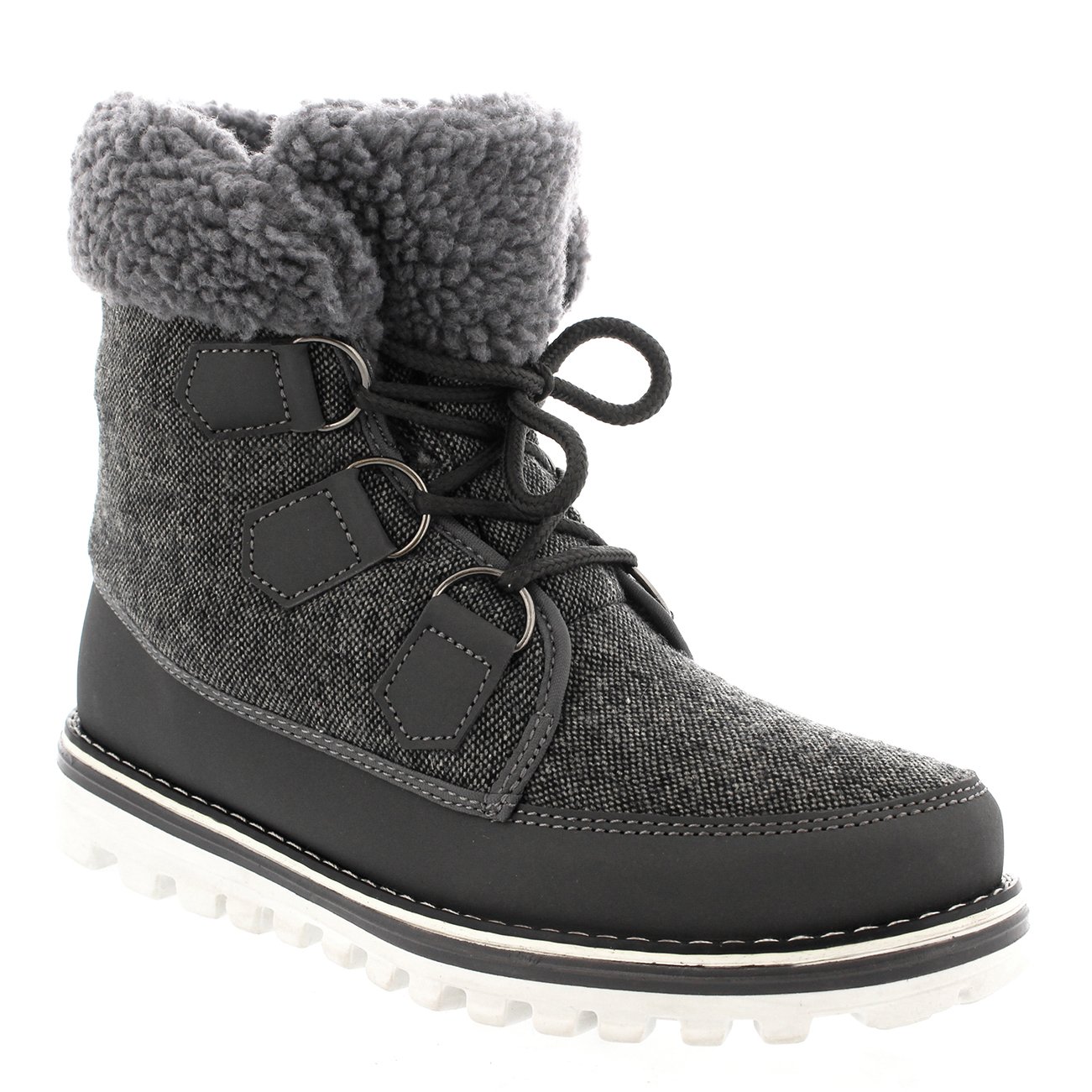 Polar Boot Womens Fleece Lined Snow Winter Waterproof Hiking Durable Ankle Boots - Grey Nylon - UK4/EU37 - YC0494