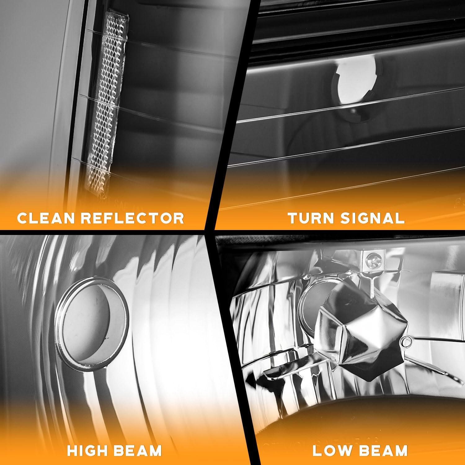 WEELMOTO Headlights Assembly for 1994-1998 Chevy C10 C/K 1500 2500 3500 Tahoe/Suburban/Silverado, 92-94 Blazer Pickup w/Corner and Bumper Light Clear Lens Black Housing Clear Reflector