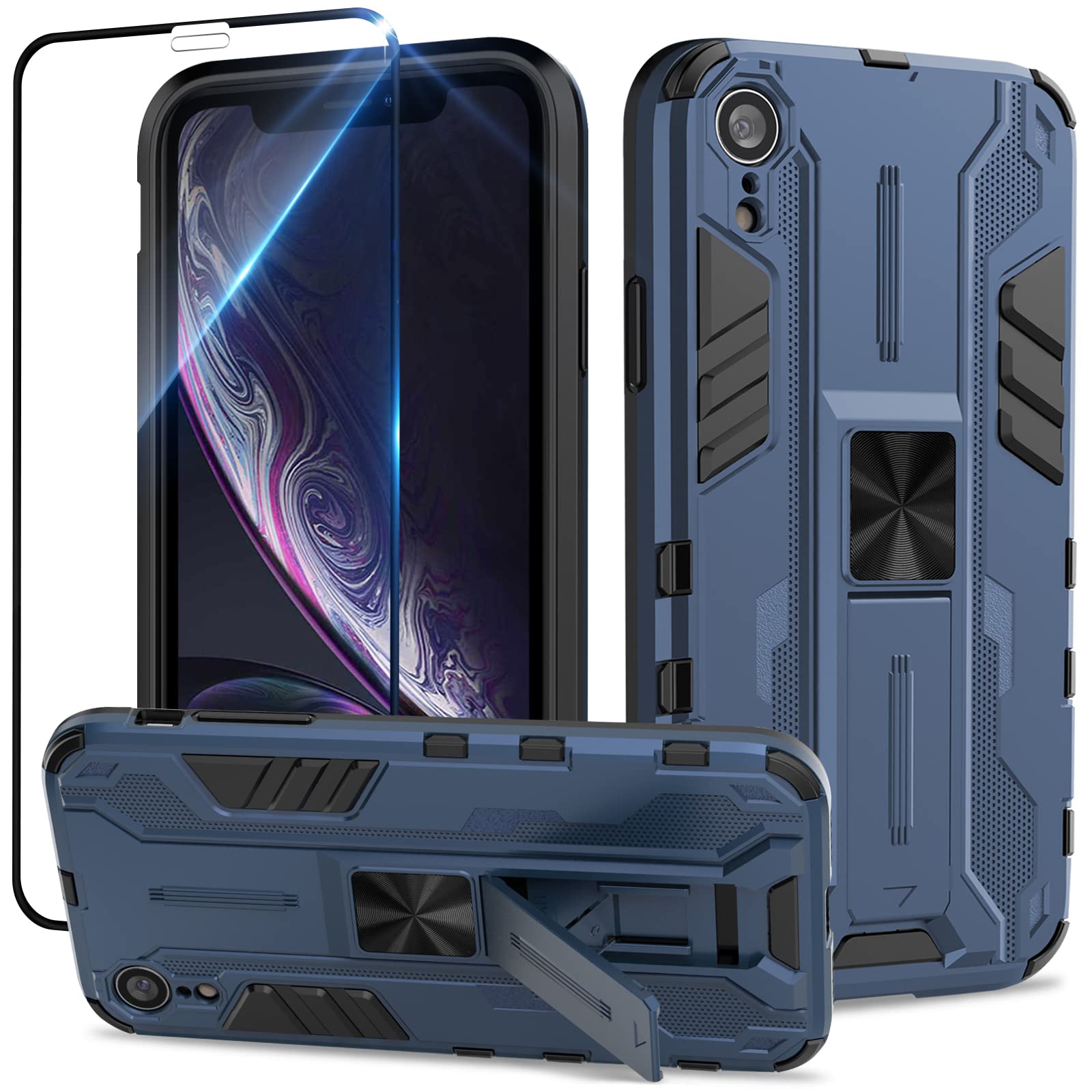 Funda para Samsung Galaxy A13 4G con Cristal Templado Protector Pantalla, Carcasa Antigolpes con Soporte anular metálico, Case Protectora de Grado Militar, Negro — view 211