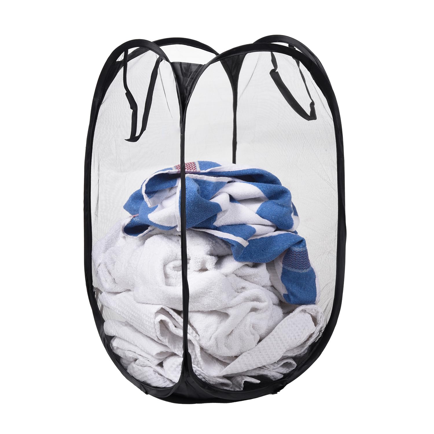 Kuber Industries Laundry Basket | Net Foldable Laundry | Nylon Storage Basket with Handle | Clothes Basket | Toy Storage | 30 LTR | Black-image-47