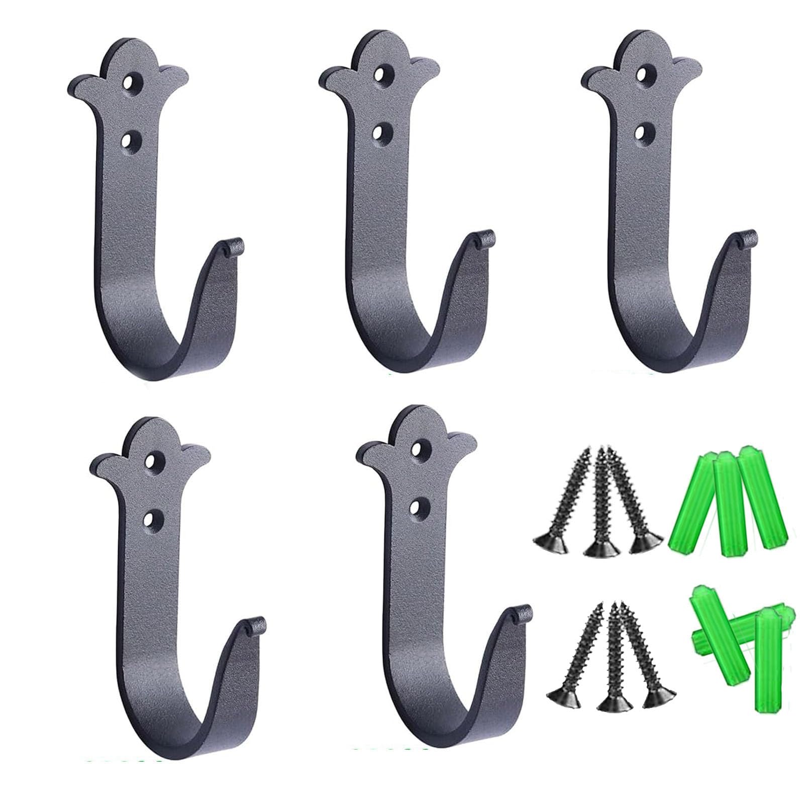 XUEBEI Heavy Duty Rustic Metal Hooks with Screws Wall Hooks,Black Wall Mounted Coat Hooks, Scarves, Bags, Purses, Back Packs Home Decor Hooks?5 Packs