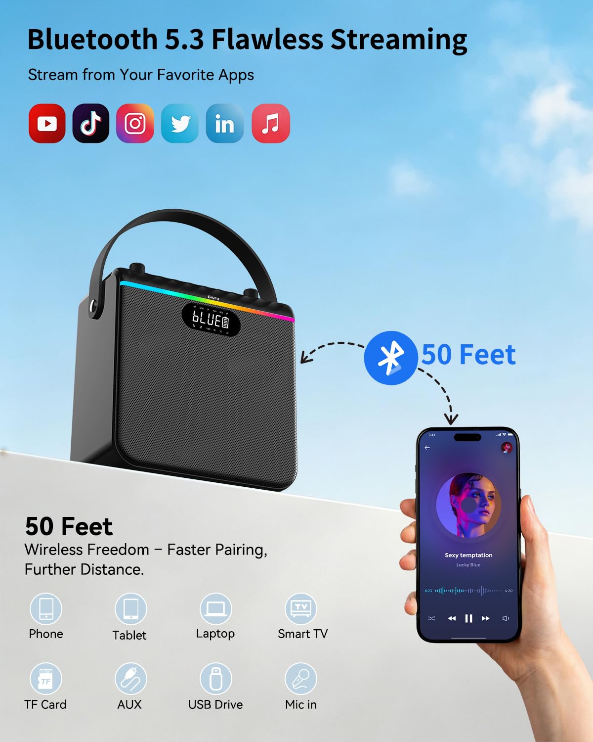 Enceinte karaoké Bluetooth avec woofer, Tweeter et 2 micros sans Fil