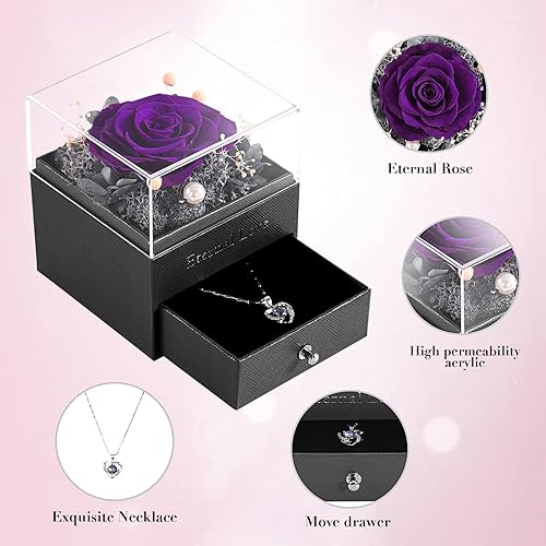 Miniatura 10 de SHOKUTO Rosa preservada regalos de cumpleaños para mujeres mamá novia regalos para mamá abuela esposa hija hermana joyero con collar