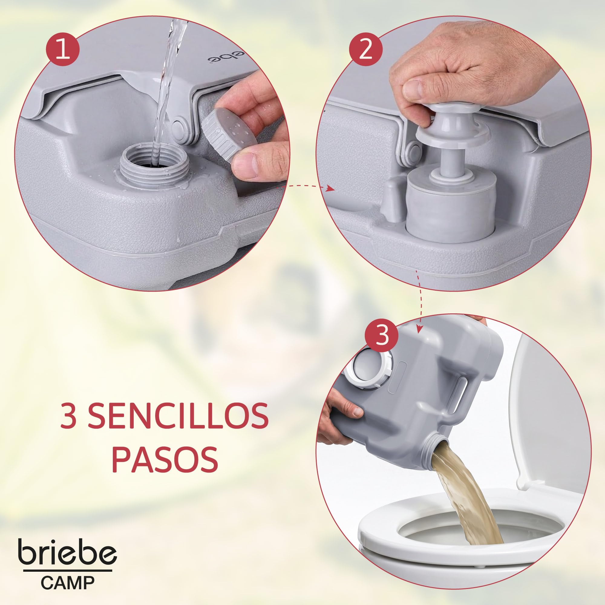 briebe Camp WC Inodoro Portátil Químico Adultos Potty 20L Camping, Camper, Auto Caravana, Water con Descarga Agua 12L, Válvula Drenaje contra Fugas, WC1113