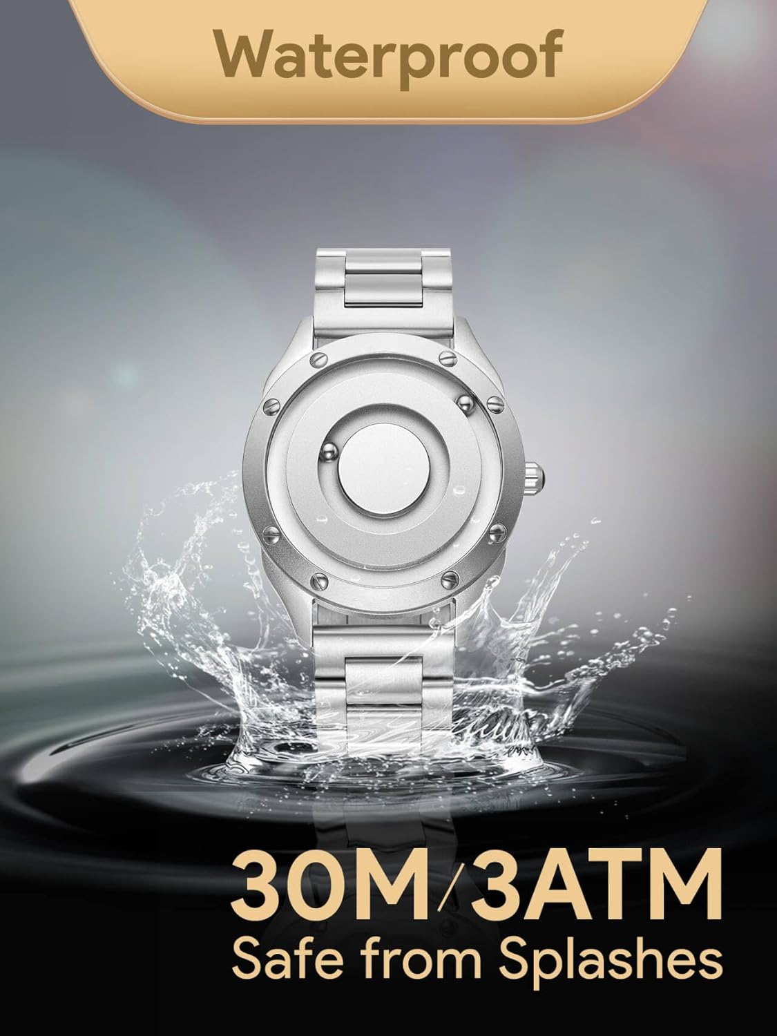 EUTOUR Magnetic Watches for Men|Unique No Hands Design with Gliding Magnet Beads Display|40mm Dial with Rivet Bezel, 3ATM|20mm Three-Link Steel Band|Fashion Watch Gifts - Image 5