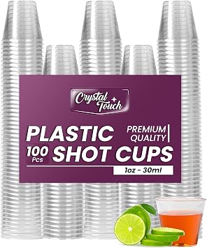 Crystal Touch Reusable Plastic Shot Glasses for Parties, 1oz Pack of 100