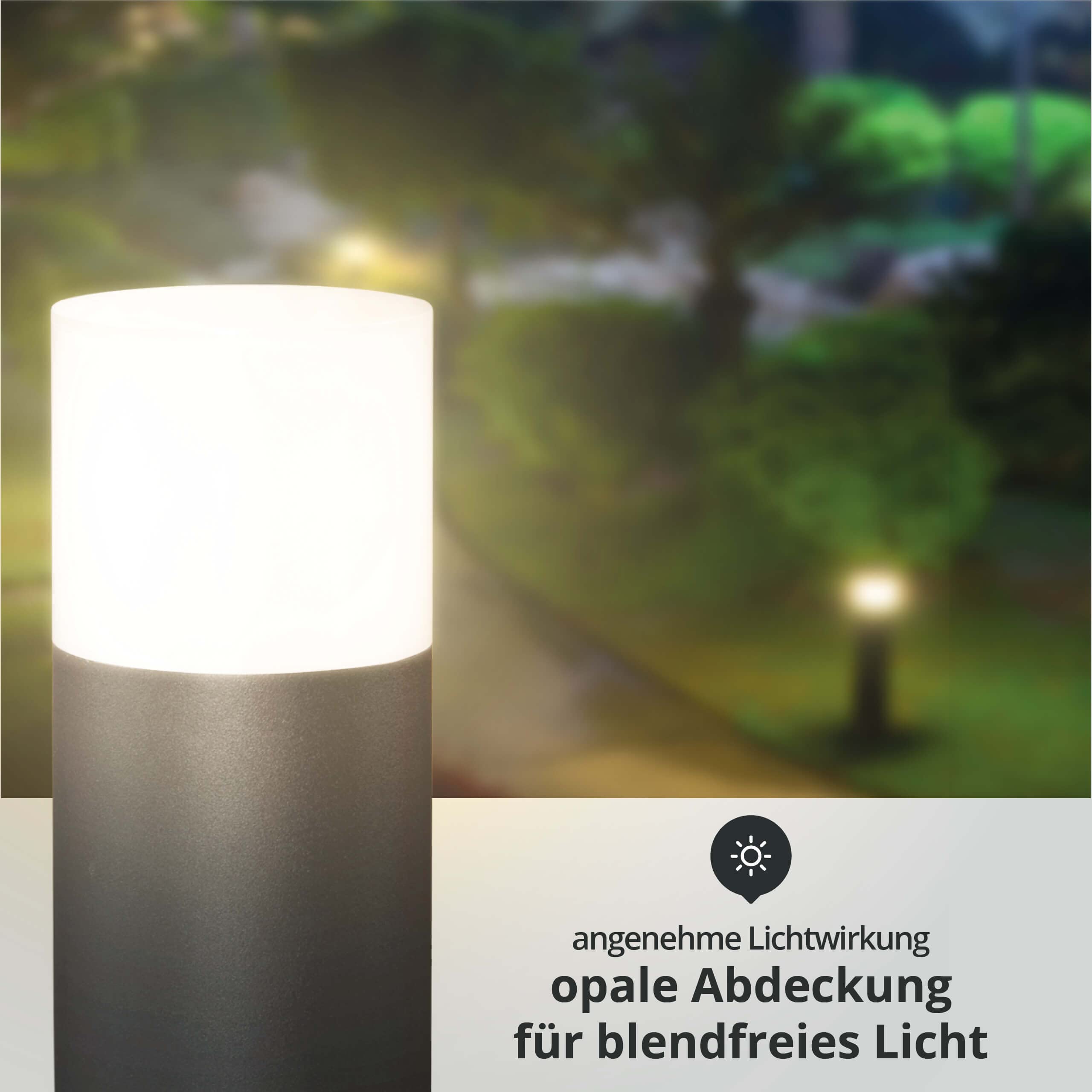 LED Universum Wegeleuchte mit 2 Steckdosen Höhe 80cm rund anthrazit IP44 inklusive Leuchtmittel E27 austauschbar | Gartenlampe Pollerleuchte Außenstehleuchte Sockelleuchte Wegbeleuchtung Terrasse