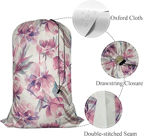 Miniatura 3 de Swono Bolsa de lavandería extragrande con diseño floral de acuarela con cierre de cordón, 28 x 40 pulgadas, diseño de hojas y pétalos botánicos,