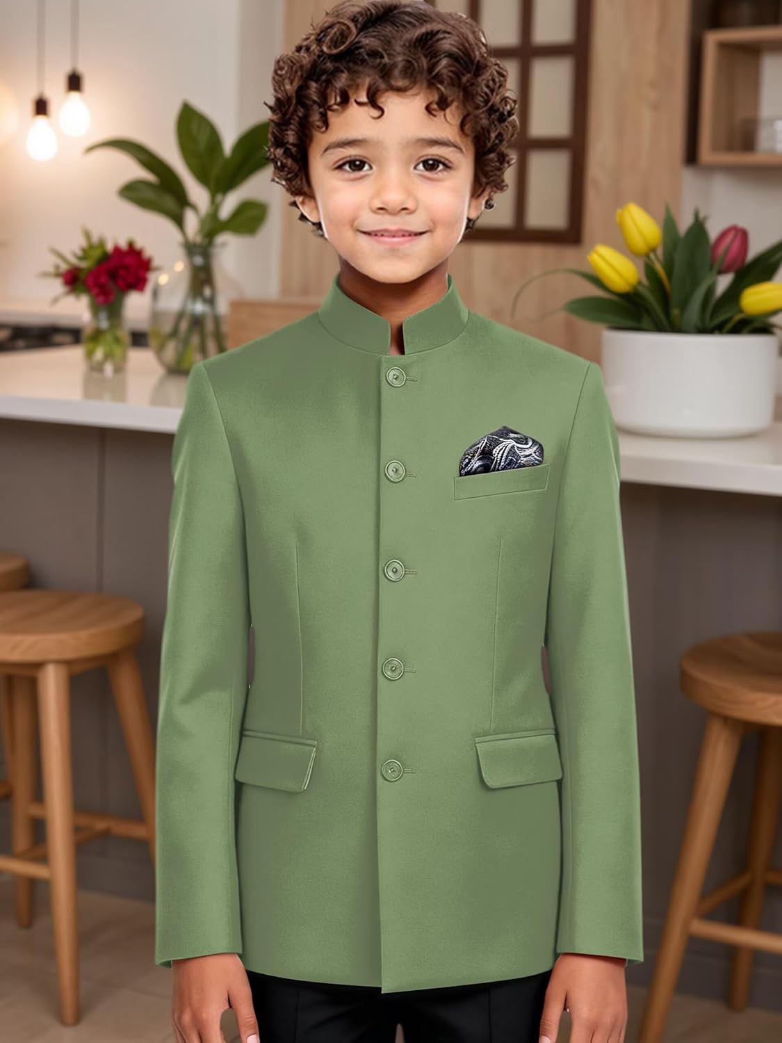 Boys Blazer Mandarin Collar Suit Jacket for Boy Slim Fit Traditional Chinese Tunic Blazer Sport Coat for Kids