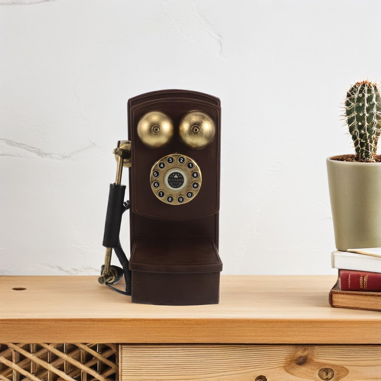 ABOOFAN Telefono Fisso Vintage da Parete in Ferro Design retrò, Riproduzione Telefonica Antica Salvaspazio e Installazione Semplice per Casa e Feste a Tema