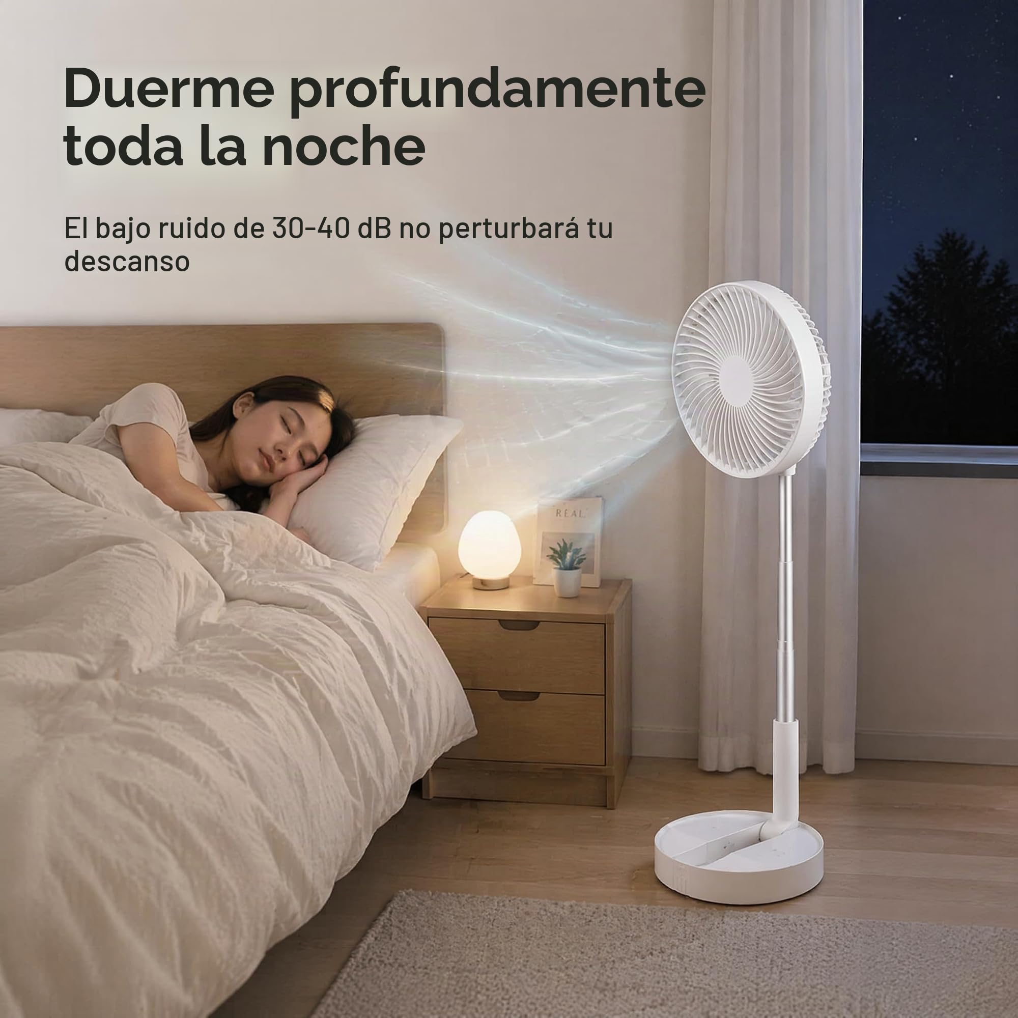 Ventilador oscilante portátil recargable, ventilador de pie con batería de 7200 mAh, ventilador de escritorio extensible y plegable de 34 pulgadas con cabezal ajustable de 180°, ventilador personal