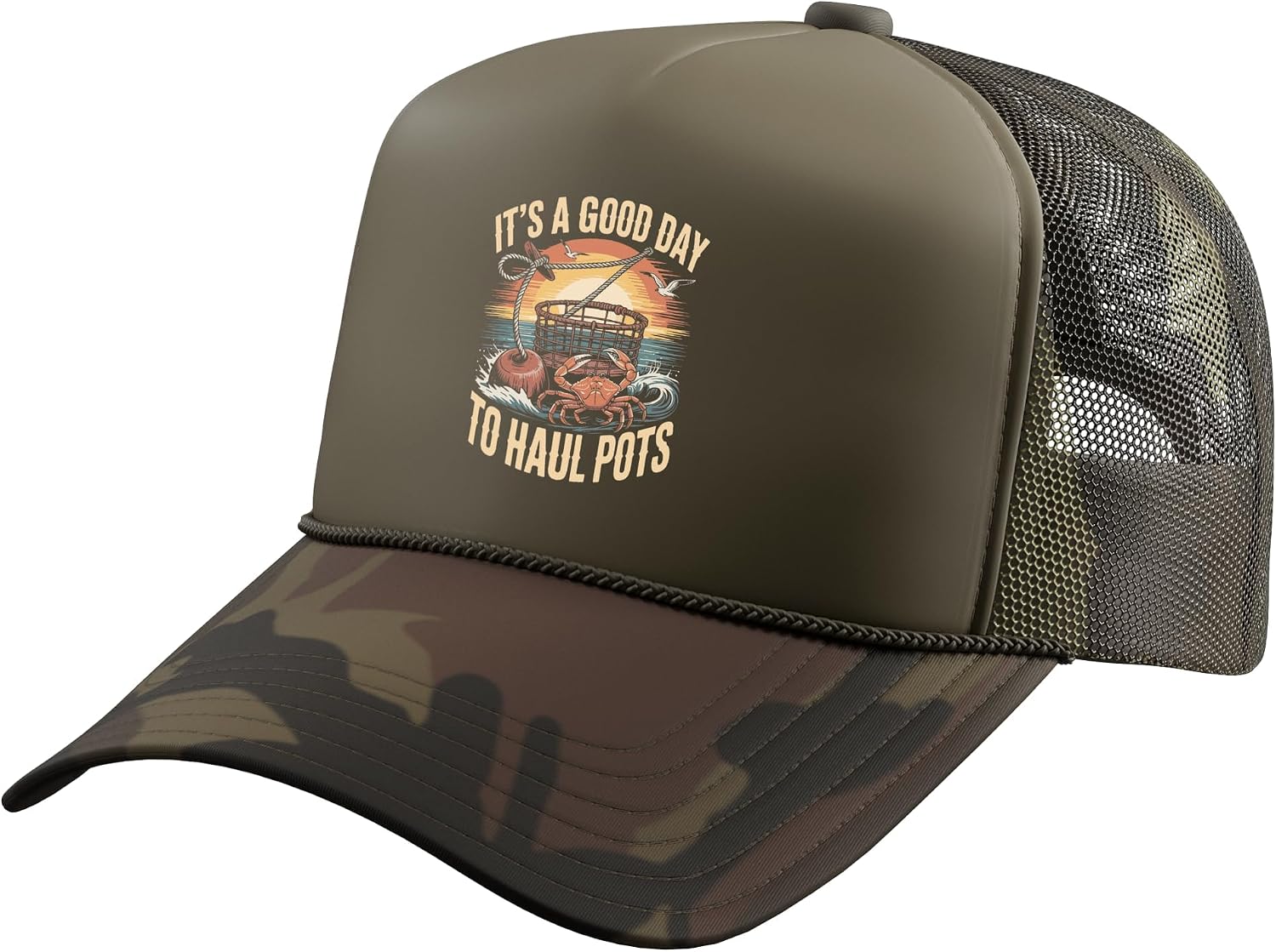 It's a Good Day to Haul Pots Crab Fisherman Crabbing Bering Trucker Hat with Adjustable Mesh Back