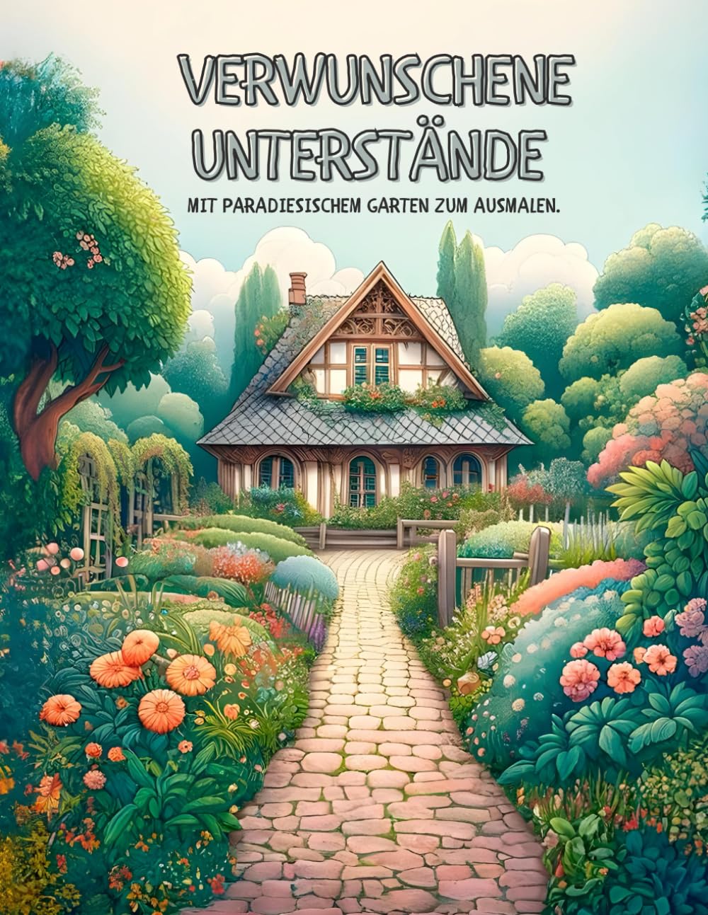Malbuch Für Erwachsene – 50 Gartenmotive Zum Ausmalen (verwunschene Unterstände & Blumen)