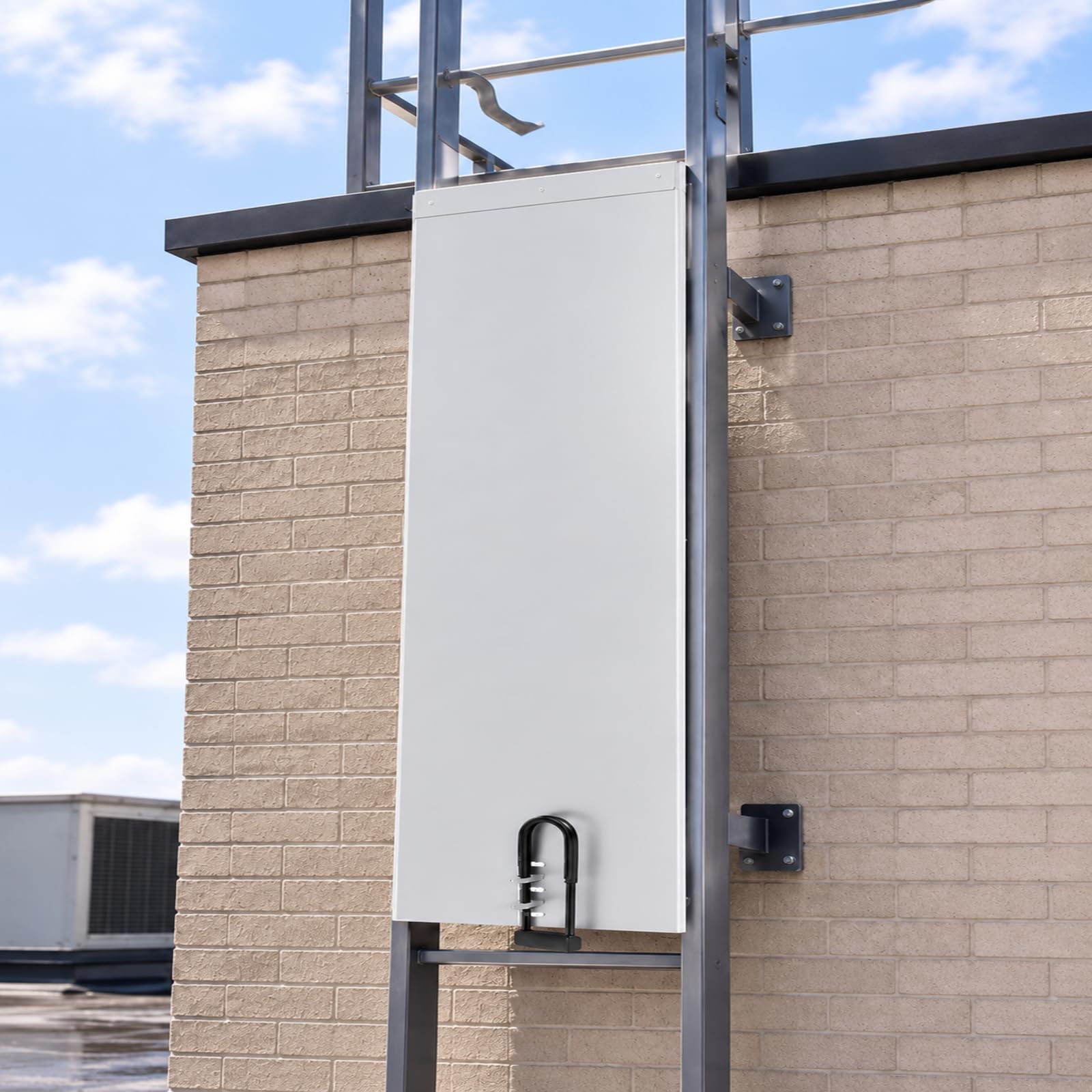 BreezeHug Fixed Ladder Safety Guard with Lock Corrosion Resistant Fixed Ladder Corrosion Resistant Security Lockout Guard for Outdoor Indoor Lockout Safety Device, 64 x 15.5 x 3/8''