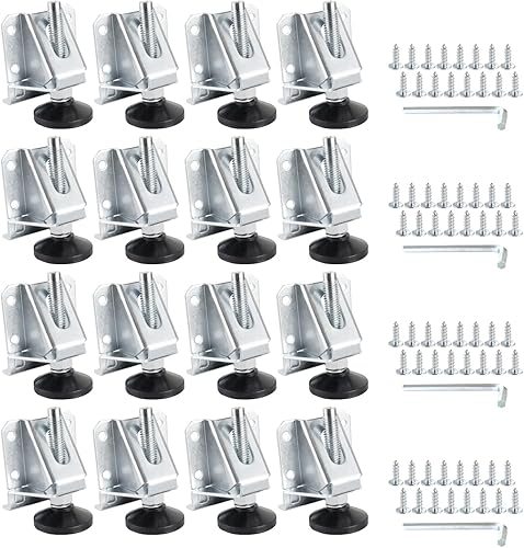 POWERTEC Niveladores de patas para muebles, 16 unidades, patas niveladoras ajustables y resistentes con almohadillas que no se dañan, tornillos y