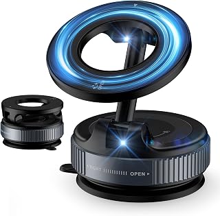 Haoano 車載スマホホルダー マグネット 車 スマホスタンド 真空吸盤 magsafeホルダー 超強力磁石 360°回転な台座 折りたたみ式 高級合金素材 安定性拔群 多角度自由調節 iPhone&Android多機種対応 ブラック