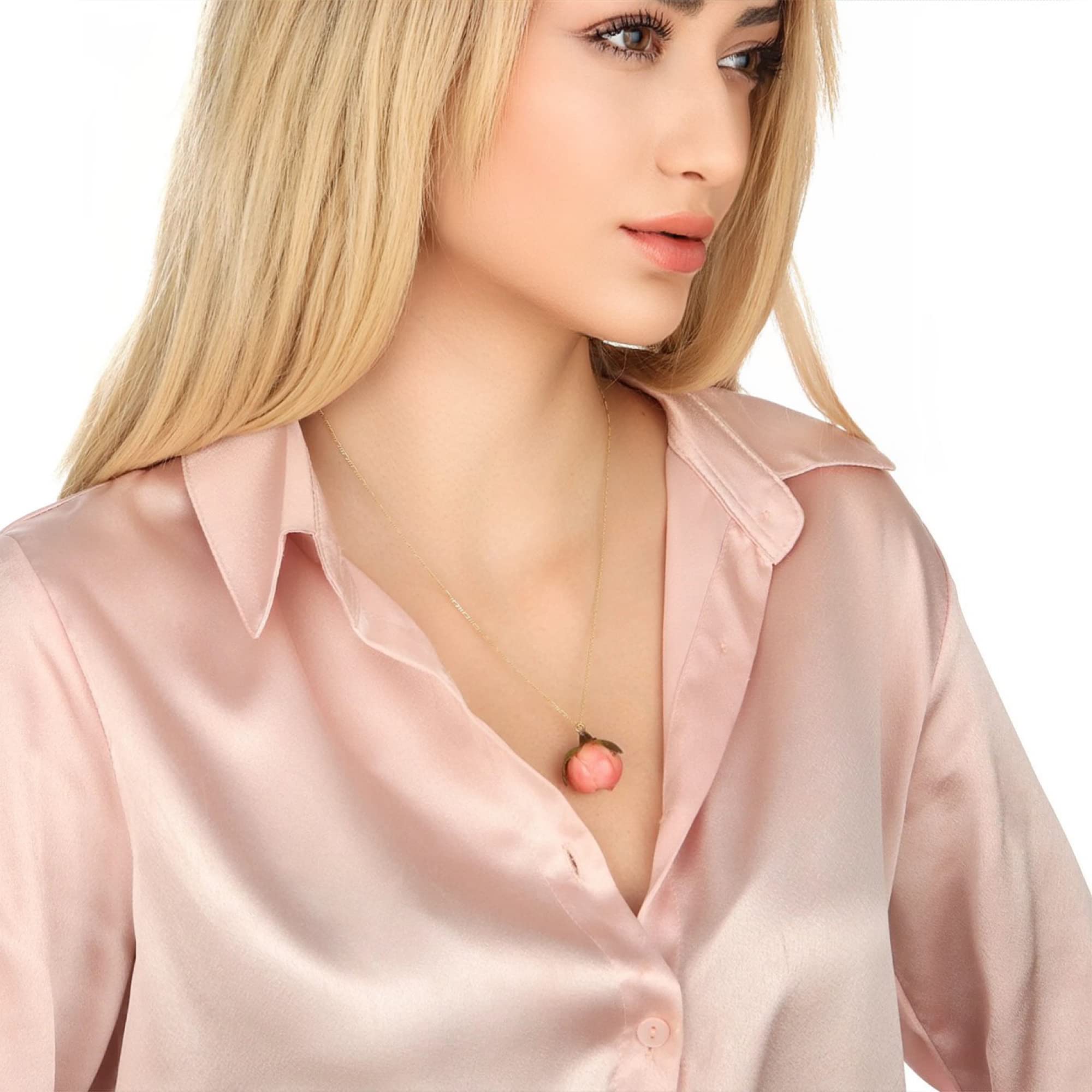 MadamLili - Echte Rose Anhänger Kette 50cm - Gold - 925 Sterling Silber Vergoldet - Blütenschmuck Echte Blume Rosenblüte - Handgefertigt - Naturschmuck - Exklusive Schmuckbox