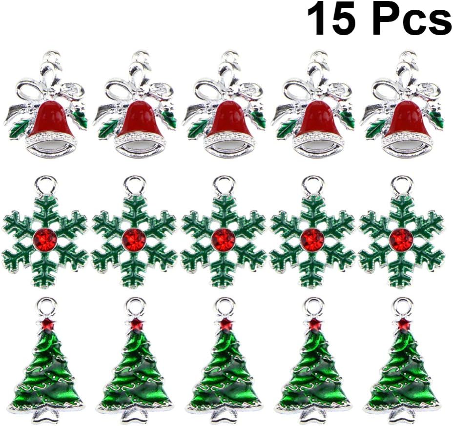 SUPVOX 15 Pcs Christmas Charms for Jewelry Making Alloy DIY Craft Pendants with Tree, Snowflake & Bow Bell - Image 3