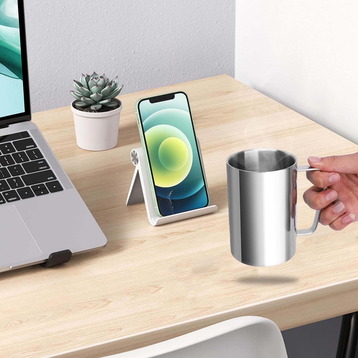 Stainless Steel Double Coffee Mug14oz/400ml Tea Mug with Lid and Handle,Camping and Traveling Coffee Mug, 100% BPA Free,For Coffee, Tea,Juice,Milk, Hot and Cold Drinks (1 pc) - Image 6