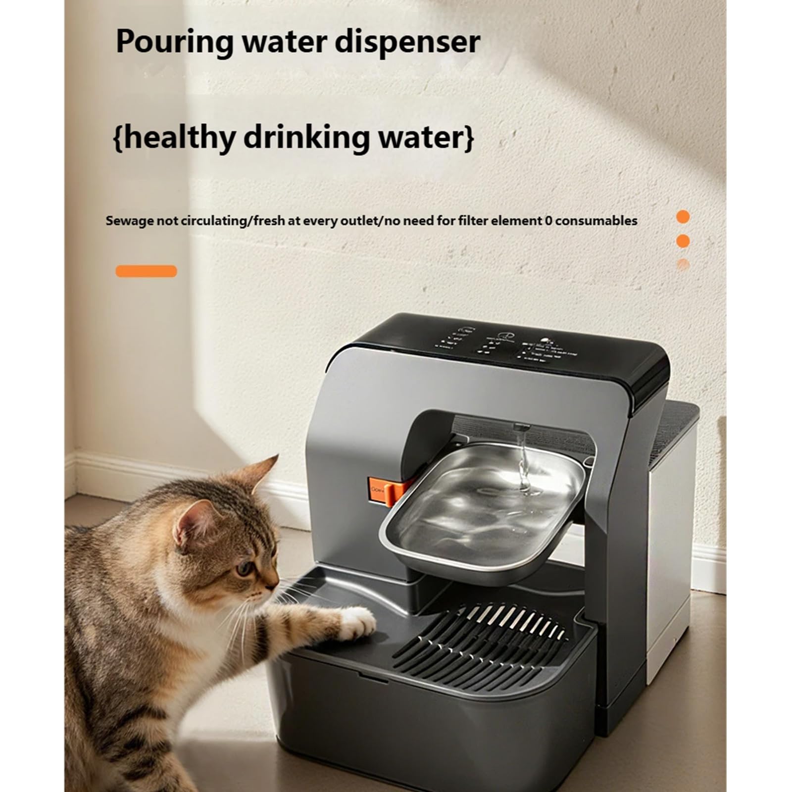Dispensador de agua para gatos fácil de limpiar con función de inclinación, silencioso de grado alimenticio para mascotas, dispensador silencioso
