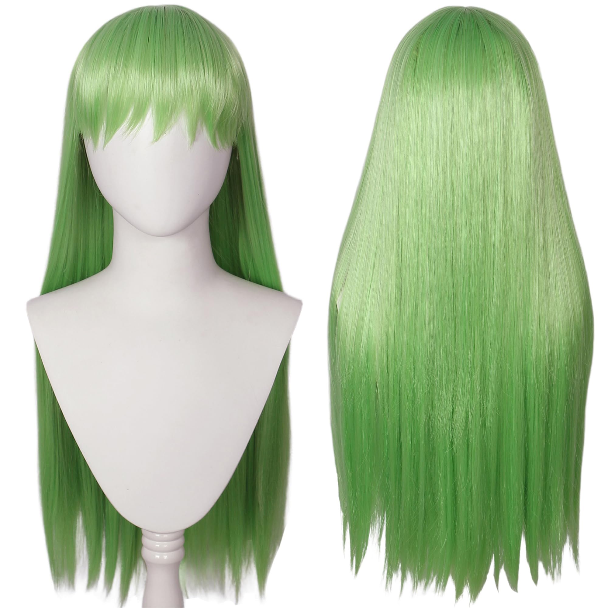 Linfairy Cosplay Long Straight Light Green Synthetic Wig for Unisex Halloween Costume Party Cosplay Anime Wig
