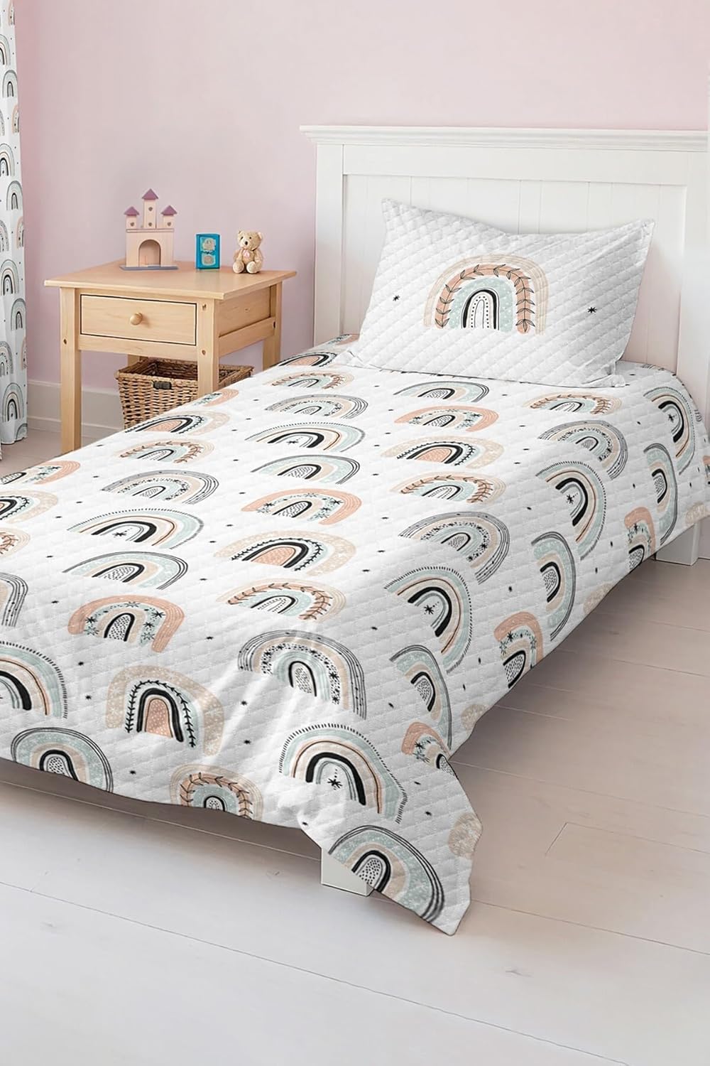 SODEF Quilt Set Twin Size Pastel Rainbow Pattern Modern Soft Colorful Baby, Kids and Teens Lightweight Bedspread Coverlet, 2 Piece Cotton Blend - Multicolor, One Size