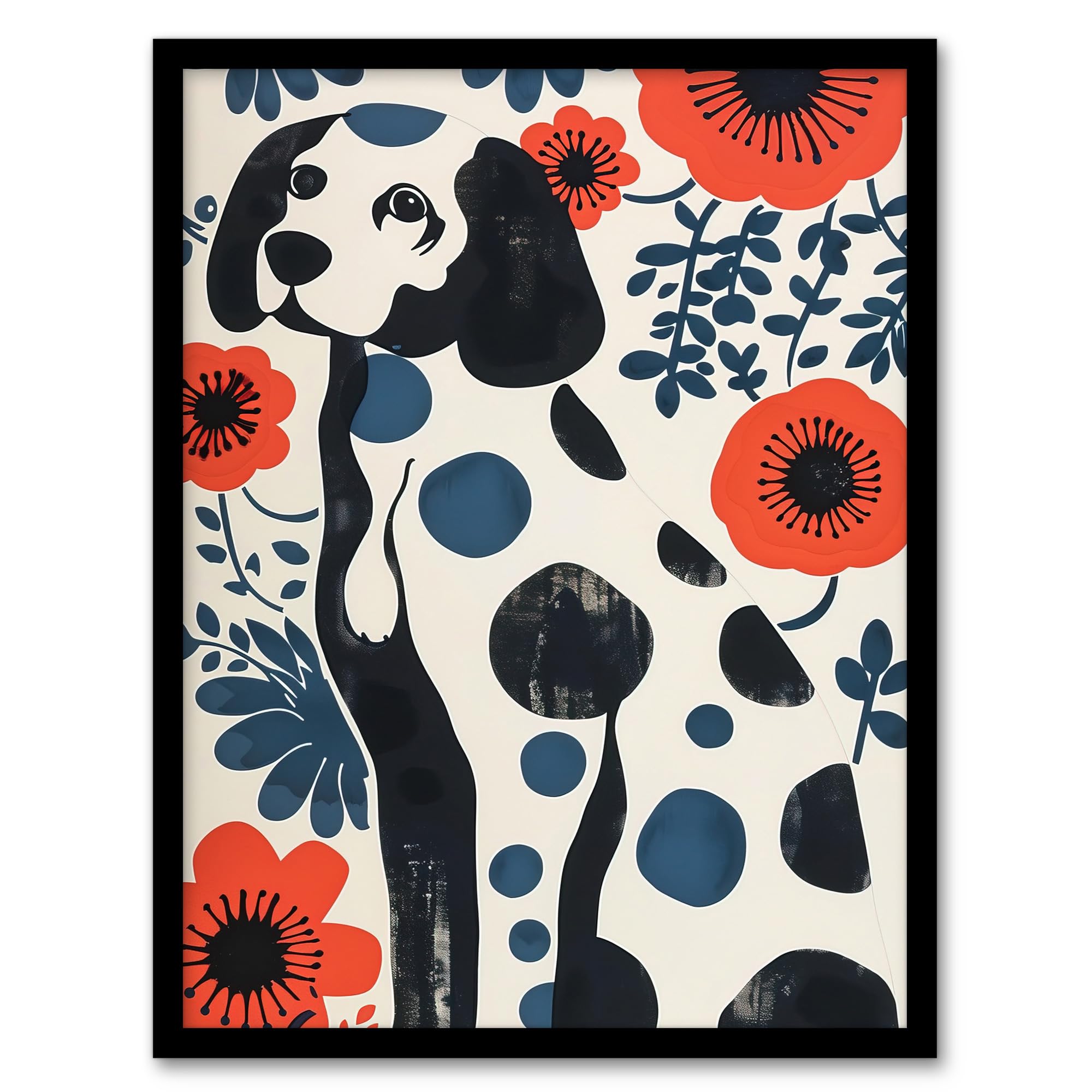 Artery8 Dog Lover Dalmatian Abstract Floral Portrait Living Room Artwork Framed Wall Art Print 18X24 Inch