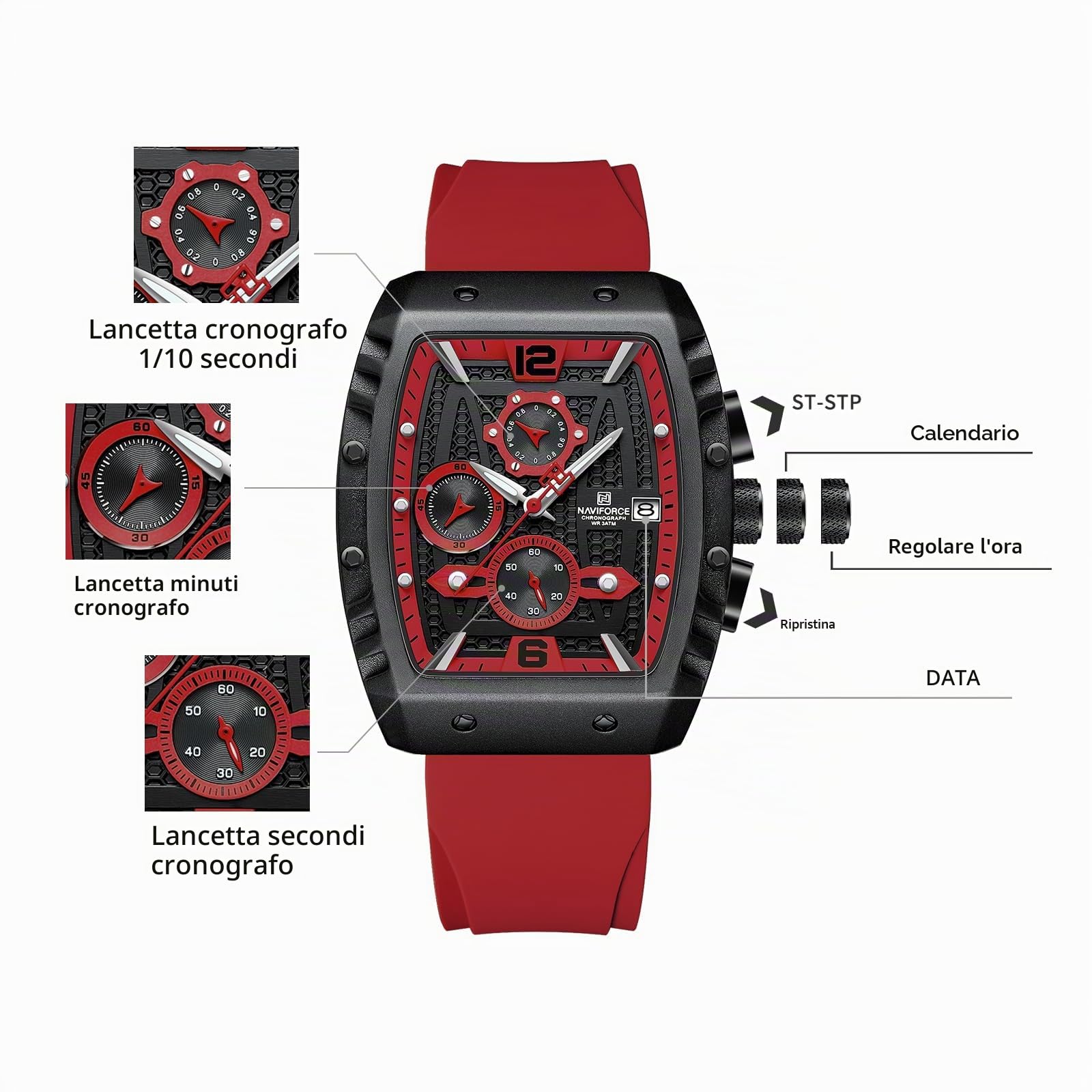 Naviforce Orologio al quarzo da uomo con indicazione automatica della data e della settimana, orologio da polso analogico