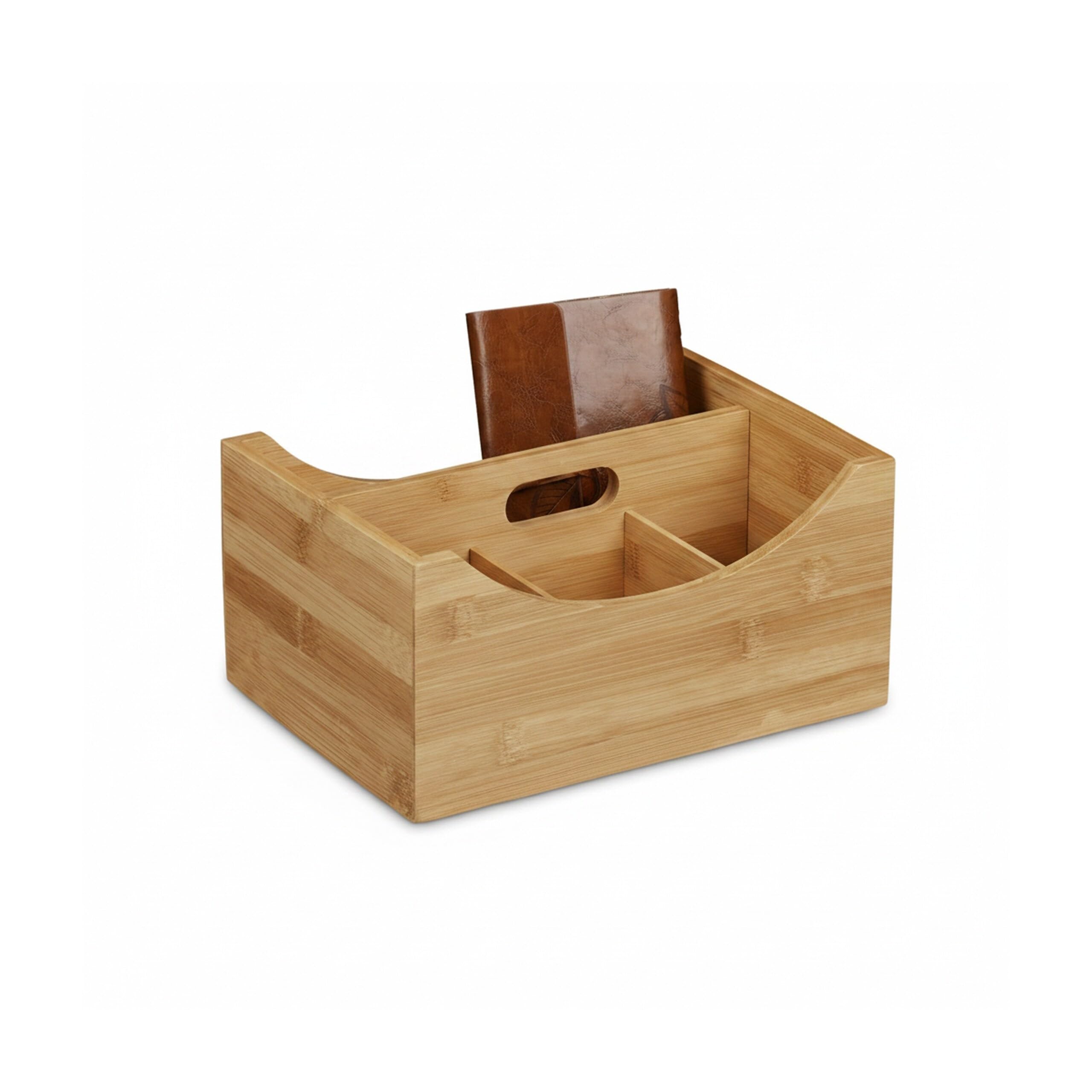 Relaxdays 10020543 Organizer na Biurko, Bambus, Naturalny, 4 Przegródki, 12 x 25 x 18 cm, Kolor Naturalny
