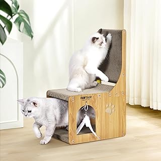Pawtasy Cat Scratching Board with Cat House Cat Scratching Board L Shaped 65 cm Scratching Toy with Ball Toy Scratch Cats for Wall and Corner as Furniture Protection product image