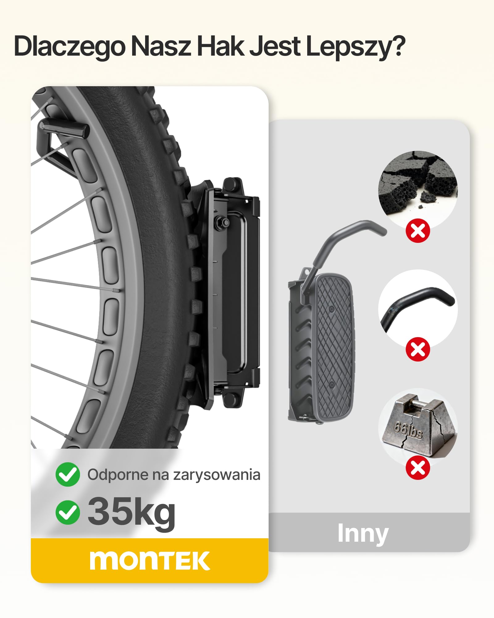 monTEK Obrotowy uchwyt ścienny na rower, powiększone haki rowerowe, do garażu, zestaw 3 szt