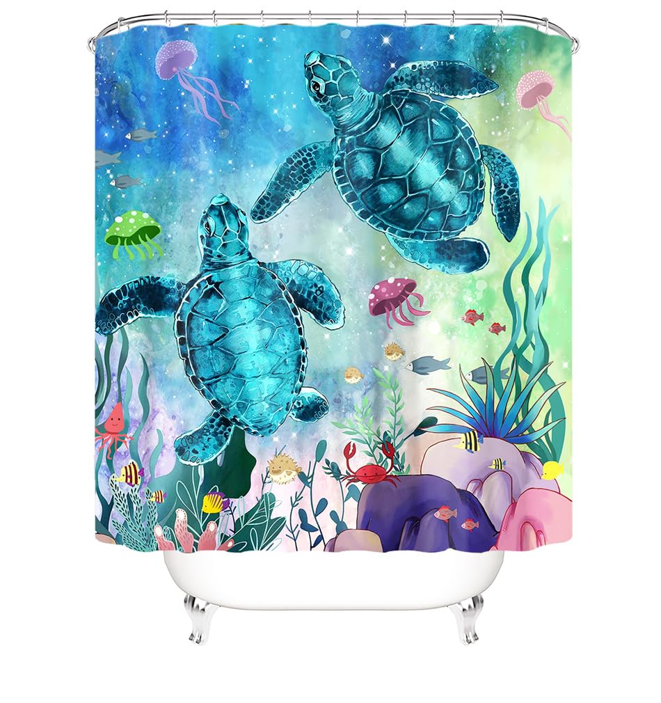 Alfombra Baño Animales Marinos Juego De 4 Alfombras De Baño Lavable,Alfombra Baño Secado Rapido - Alfombra De Baño*1+Tapa del Inodoro*1+ Alfombra*1 Tipo U+Cortinas De Baño180X180 50×80Cm