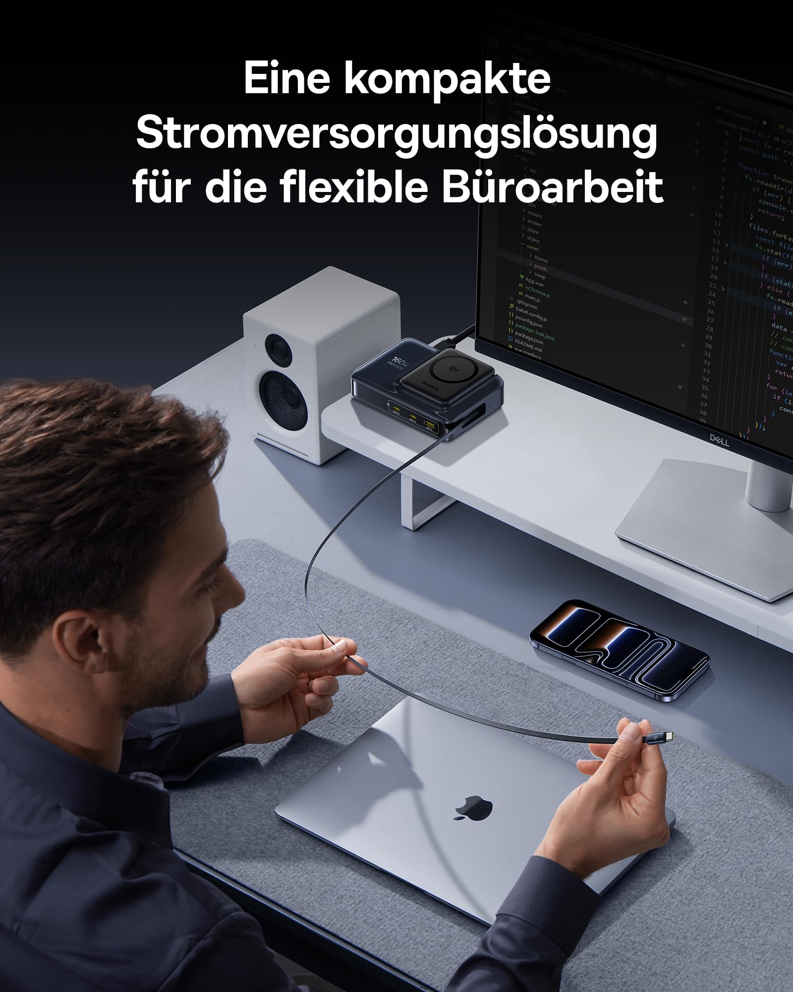 Baseus USB Magsafe ladegerät 160W, Wireless Charger Qi2 Magsafe Ladestation 5 In 1 iPhone Ladestation Charging Station mit iPhone 17-12 Serie, MacBook Pro/Air, iPad Pro usw