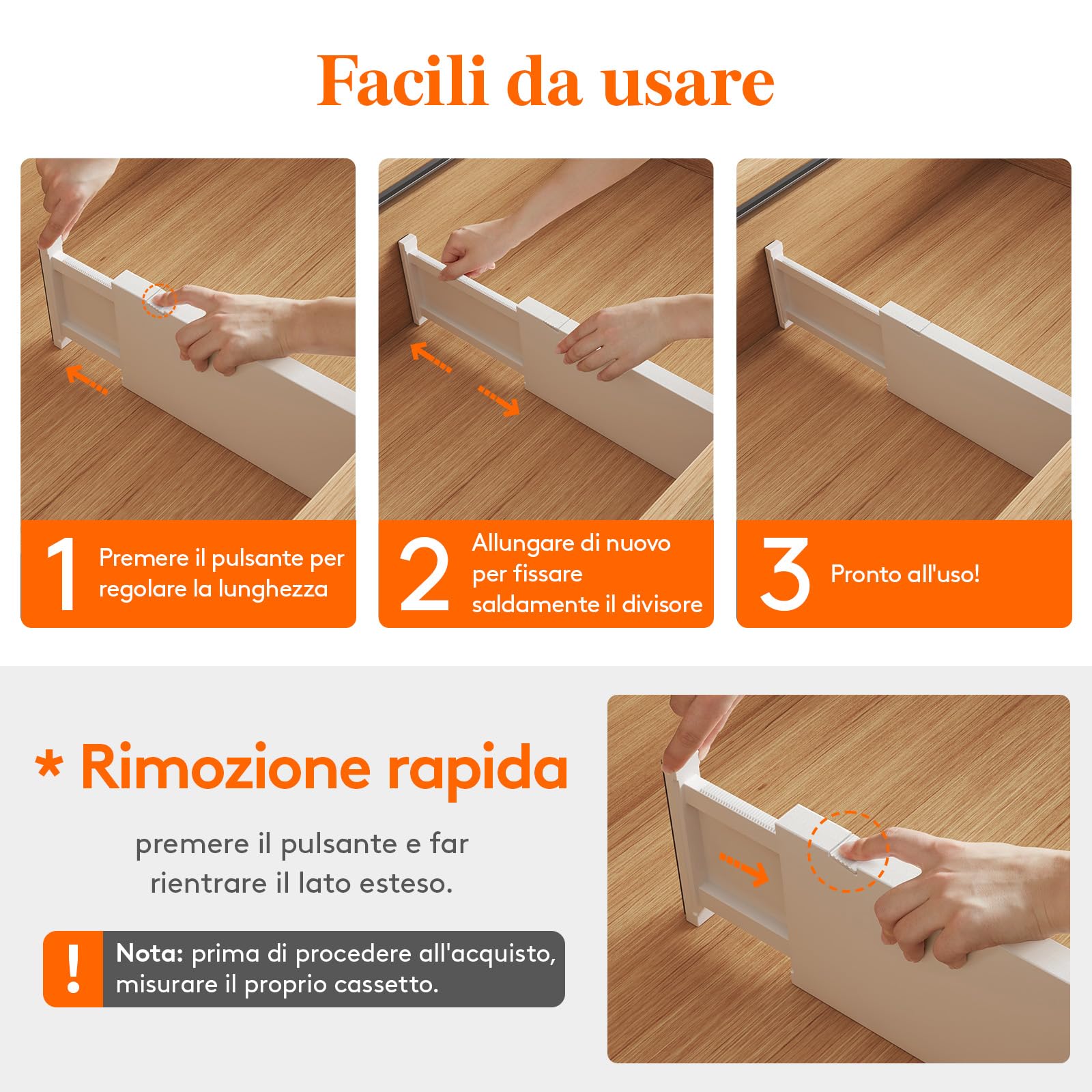 Lifewit Divisori per Cassetti in Plastica Confezione, Organizzatori per Cassetti Regolabili, Separatori per Cassetti Espandibili per Camera da Letto/Bagno/Cucina, Alti 12.7 cm, 34-50 cm, Pezzi 8