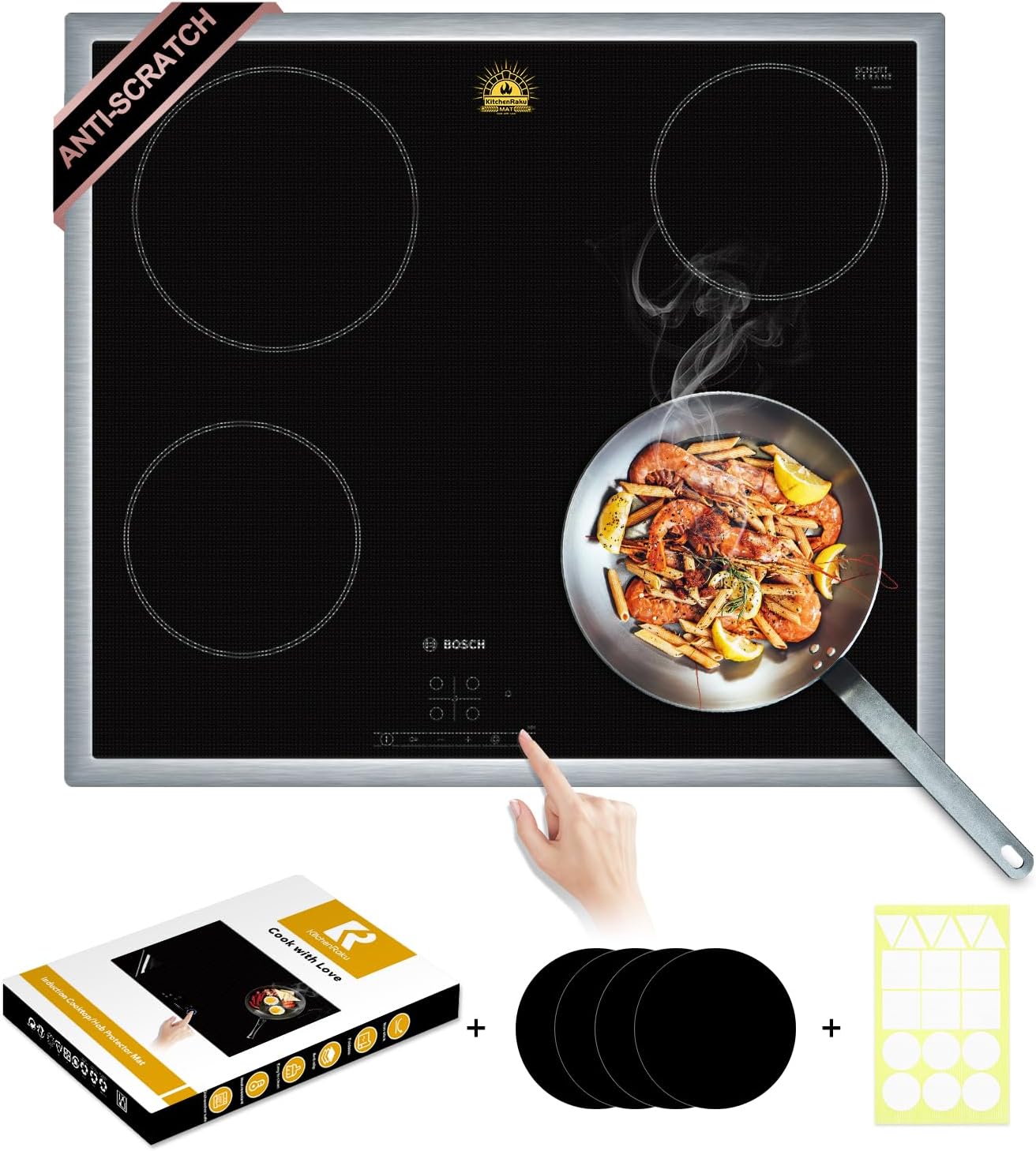 KR KITCHENRAKU Large Induction Cooktop Protector Mat 20.4x30.7 Inch,Translucent (Magnetic) Stove Top Cover for Electric Stove, Silicone Stove Mat for Glass Top Stove,Glass Top Stove Cover (TSMGTS3)