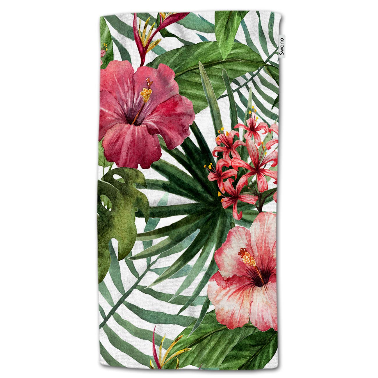 HGOD DESIGNSTropical Flower Hand Towels, Watercolor Summer Hawaii Palm Tree Leaf and Tropical Plant Flower 100% Cotton Soft Bath Towels 15"X30"