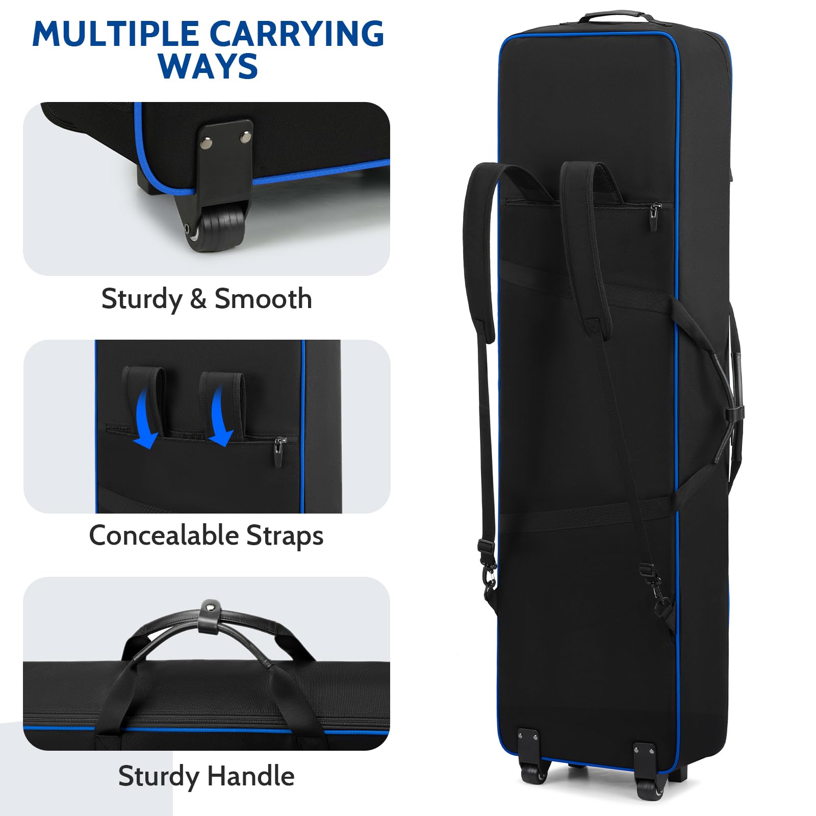 BOSSTIN 88-Tasten-Keyboard-Tasche mit Rollen, Innenmaße: 135,9 x 38,1 x 17,8 cm, wasserdicht, gepolstert, Rolling Gigbag, Keyboard, Klaviertasche für 88 Tasten Klaviertastatur (blau)