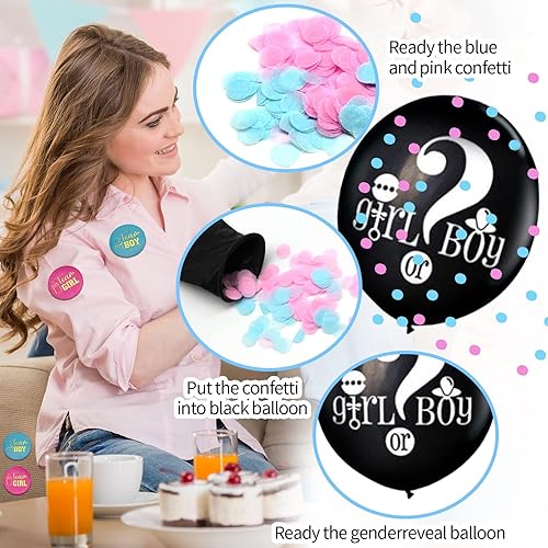 Miniatura 6 de Kit de decoración de revelación de género de 124 piezas, suministros de fiesta con globo de 36 pulgadas, globo de aluminio para niño o niña,