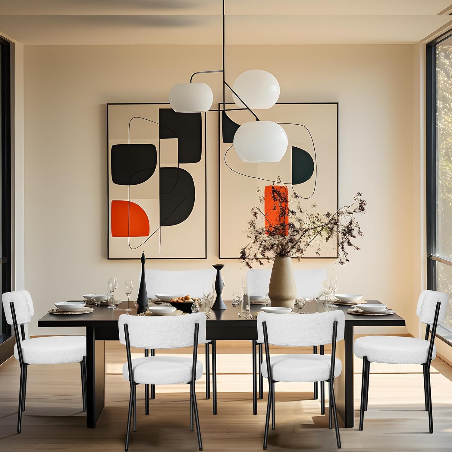 GYI Boucle Dining Chair Set of 6, Upholstered Faux Sherpa