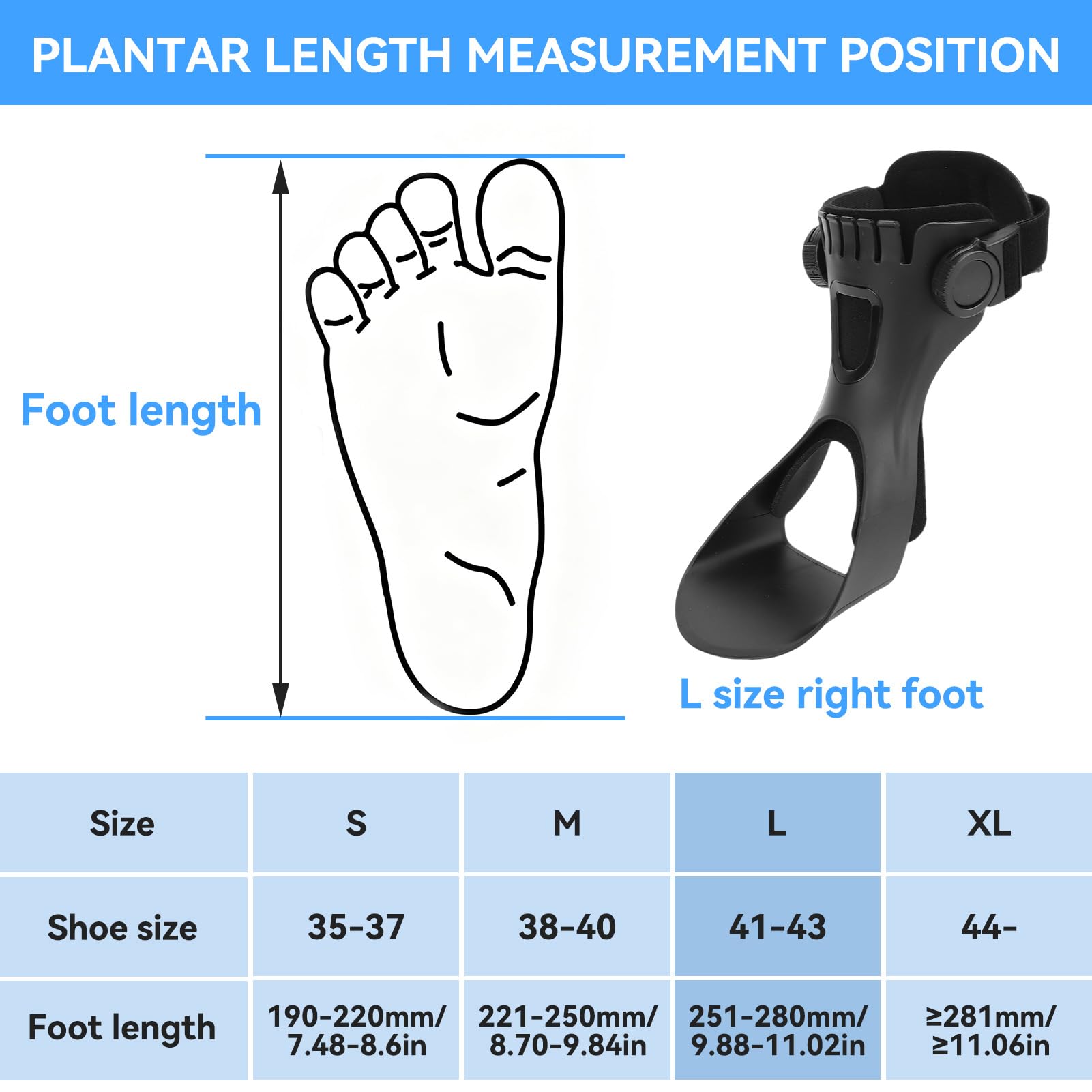 Agatige Ortesi per tutore per piede cadente, supporto per caviglia per scarpe da corsa per emiplegia(Right Foot L)