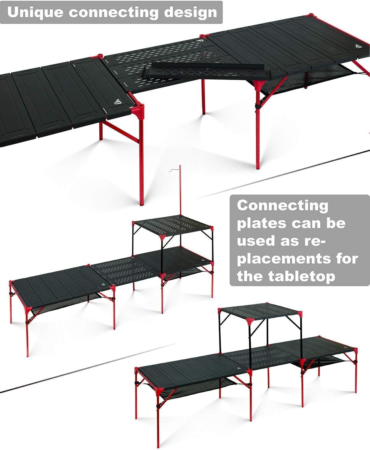 iClimb 2 Extendable Folding Table and 1 Pack Connecting Plates and 1 Lantern Hanger Bundle, Ultralight Compact for Many People Camping Backpacking Beach Concert BBQ Party image 3