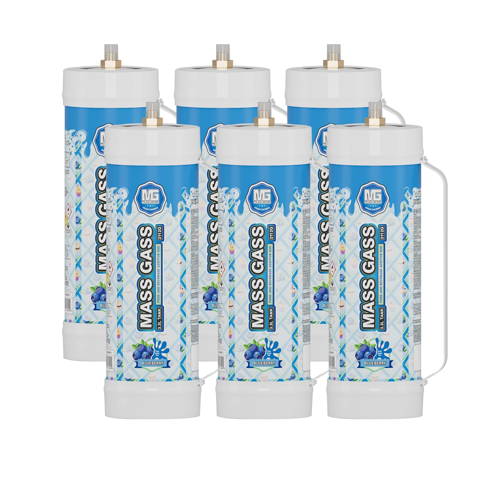 MassGass Cream Charger 3.3L Tanks 2112g×6 Whipped Cream Charger Cylinder Food Grade Blueberry Flavor for Whipped Cream Dispenser, 6-Pack