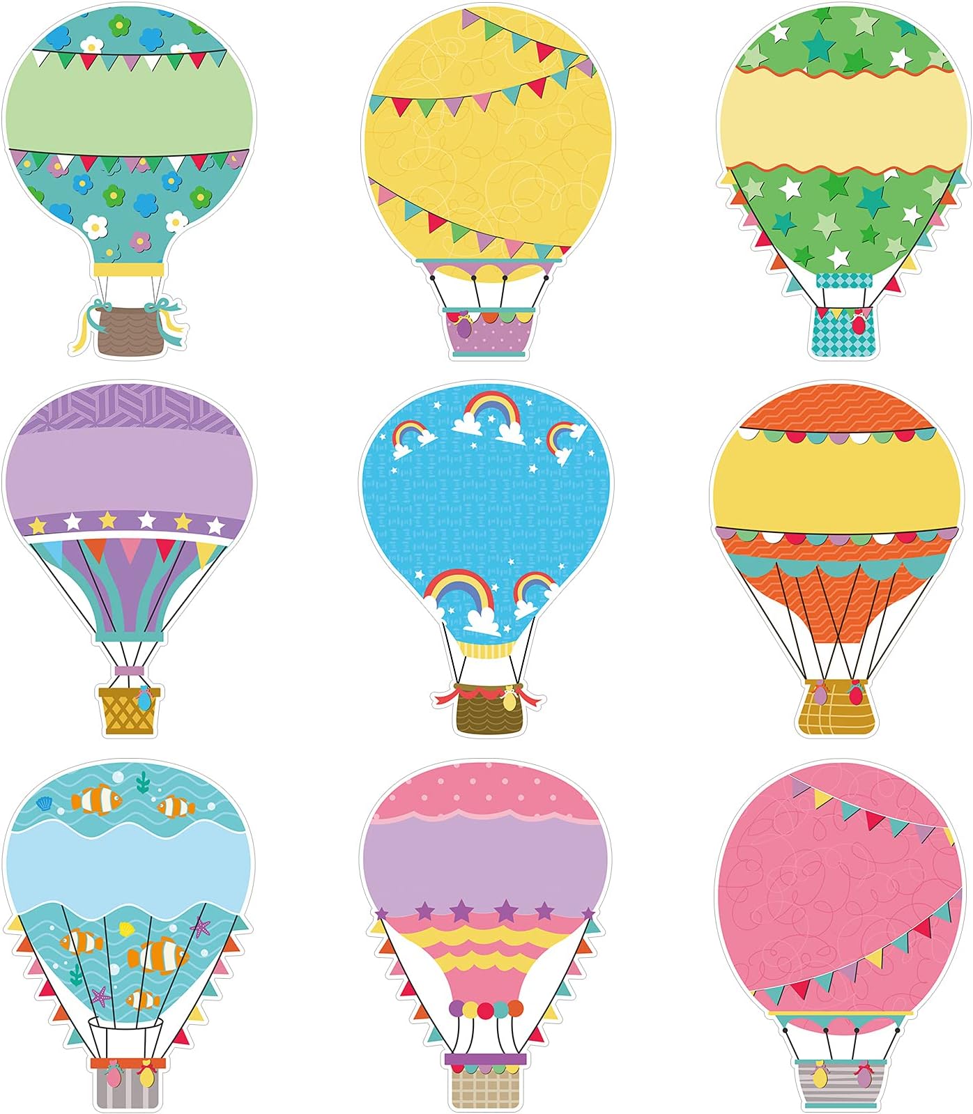 45 Pieces Colorful Hot Air Balloons Cutouts 5 x 7 Inch Hot Air Balloons Accents Paper Cutouts Name Tags Labels Bulletin Board Class Decoration for Teacher Student Back to School Party Supplies