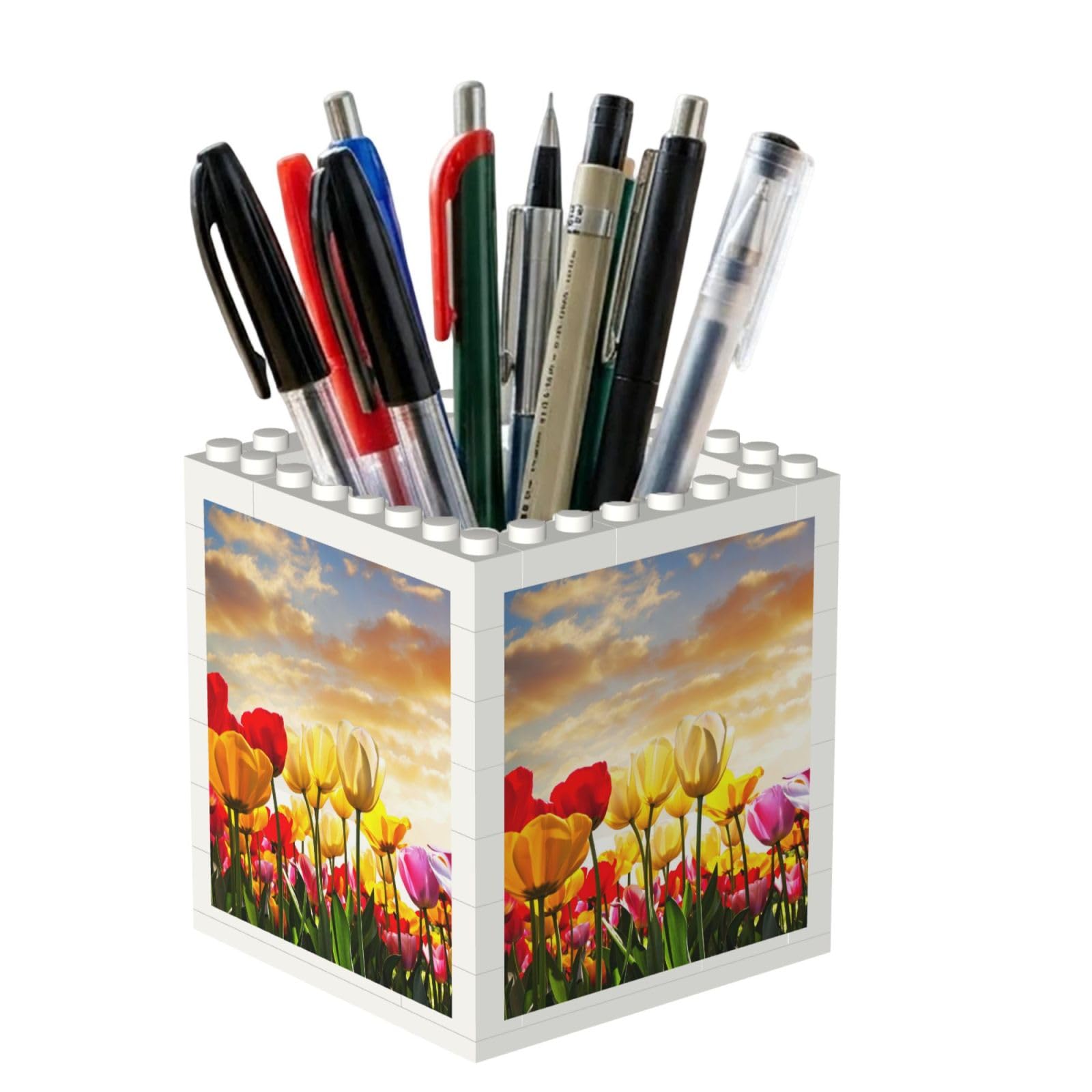 Poadnly Tulip Flower Sunset, Pen Pot Pencil Holder for Office Home School, Compact Desk Organiser for Office Stationery